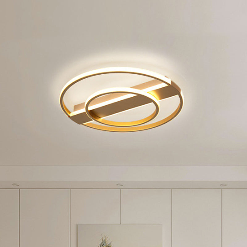 Minimalist Metal Flush Ceiling Light in White/Gold with LED Flushmount - Warm/White Lighting