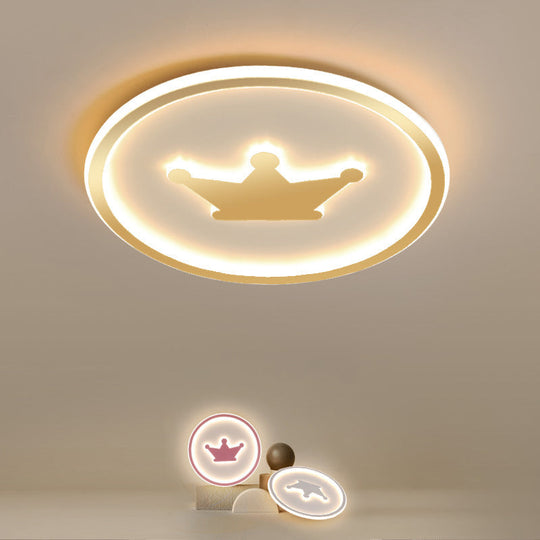 Kids Cartoon Crown Led Ceiling Lamp - Pink/Gold/White 16/19.5 Width Gold / 16