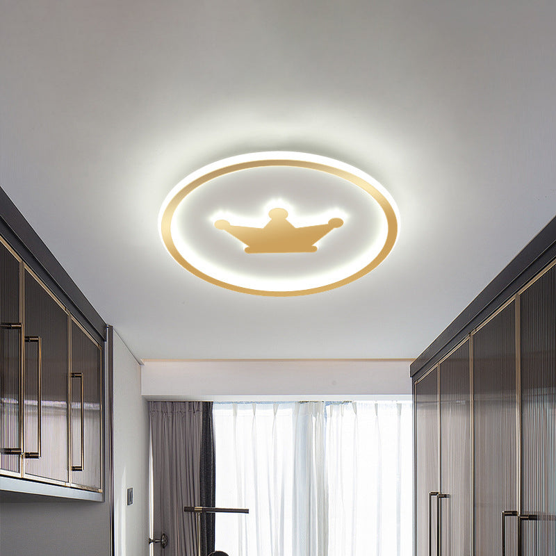 Kids Cartoon Crown Led Ceiling Lamp - Pink/Gold/White 16/19.5 Width