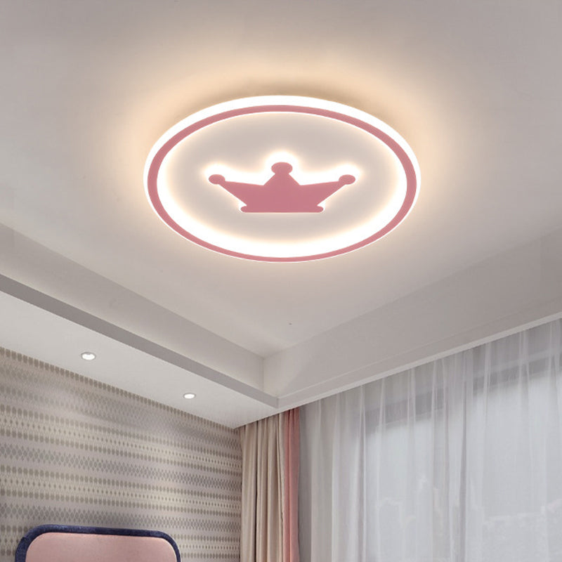 Kids Cartoon Crown LED Ceiling Lamp - Pink/Gold/White, 16"/19.5" Width