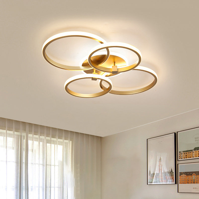 Minimalist Metal Led Ceiling Light In Gold - Multi-Shape & 2/4 Lights Semi Flush Mount Fixture