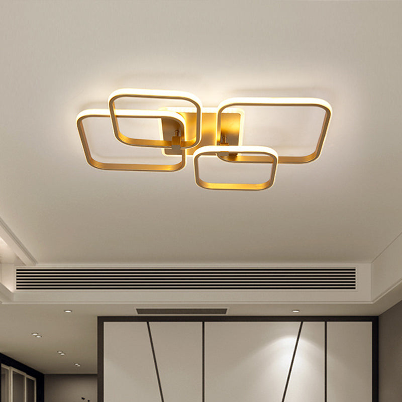 Minimalist Metal Led Ceiling Light In Gold - Multi-Shape & 2/4 Lights Semi Flush Mount Fixture 4 /