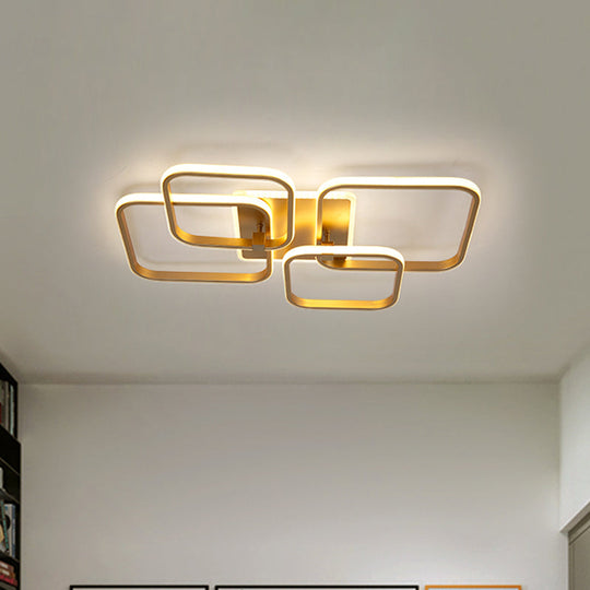 Minimalist Metal Led Ceiling Light In Gold - Multi-Shape & 2/4 Lights Semi Flush Mount Fixture