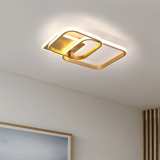 Minimalist Metal Led Ceiling Light In Gold - Multi-Shape & 2/4 Lights Semi Flush Mount Fixture 2 /