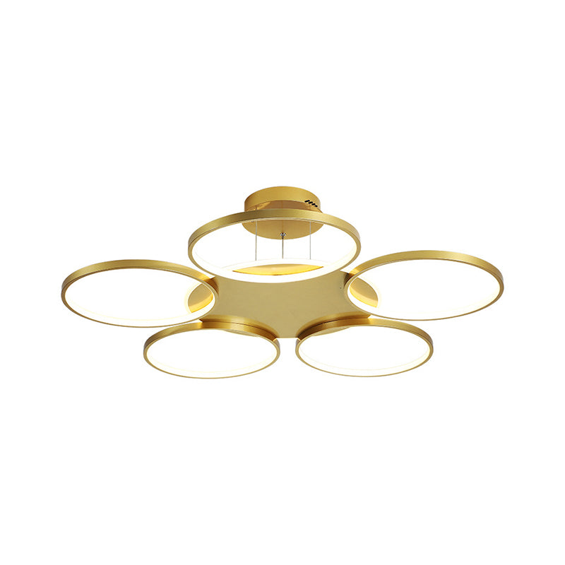 Modern Gold Halo Ring Chandelier - Flush Mount 3/5/6-Light Metal Ceiling Lamp In Warm/White Light