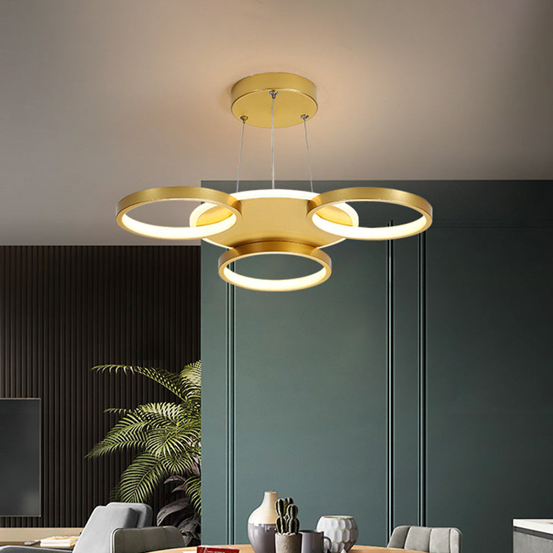 Modern Gold Halo Ring Chandelier - Flush Mount 3/5/6-Light Metal Ceiling Lamp In Warm/White Light