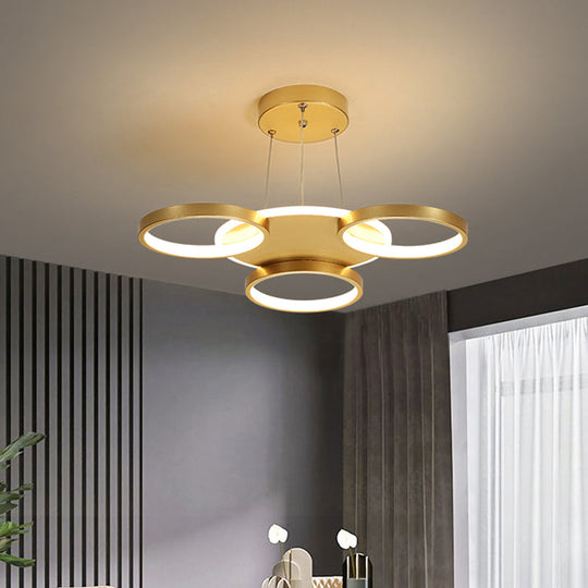 Modern Gold Halo Ring Chandelier - Flush Mount 3/5/6-Light Metal Ceiling Lamp In Warm/White Light