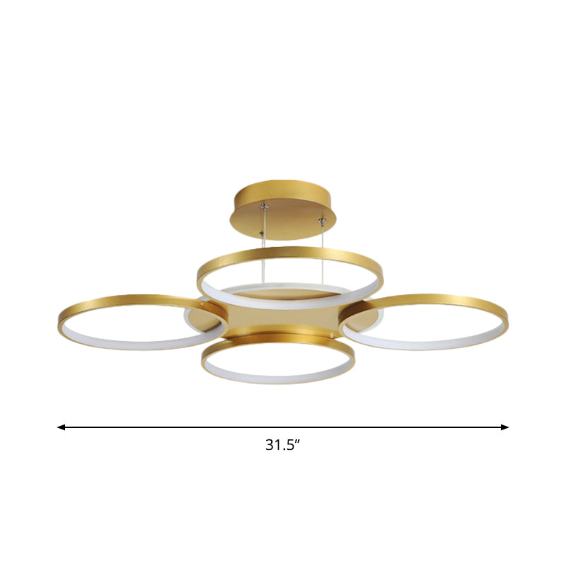 Modern Gold Halo Ring Chandelier - Flush Mount 3/5/6-Light Metal Ceiling Lamp In Warm/White Light