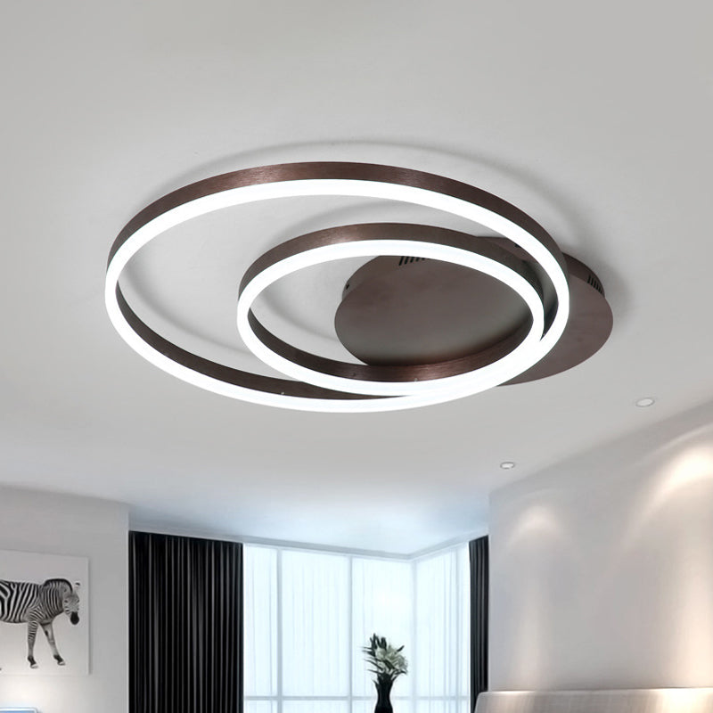 Modern Metallic Dual-Ring Ceiling Light - 16"/19.5"/23.5" Dia - LED Coffee Flush Mount Lamp for Living Room - Warm/White Light