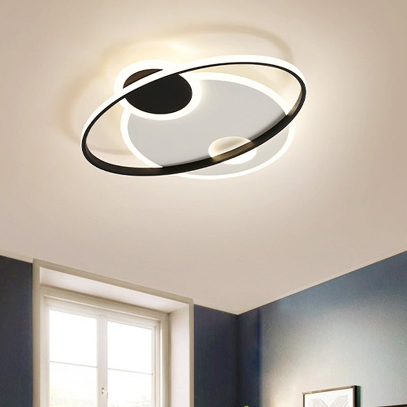 Modern Black & White Led Flushmount Ceiling Light In Warm/White - 19/23.5 Wide