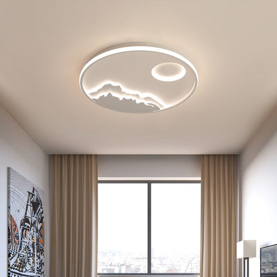 Modern LED Circle Ceiling Light with Acrylic Shade in Warm/White Light, 17"/20.5"/25" Diameter - White Mountain Sunrise Scenery Flush Mount