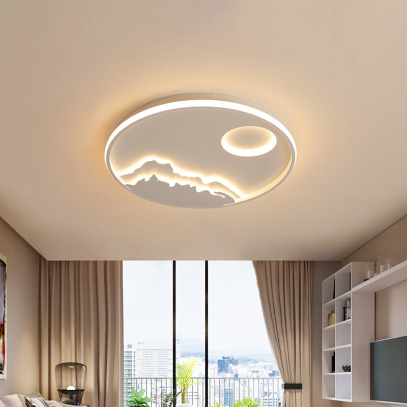 Modern LED Circle Ceiling Light with Acrylic Shade in Warm/White Light, 17"/20.5"/25" Diameter - White Mountain Sunrise Scenery Flush Mount