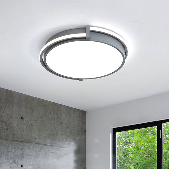 Dorm Room LED Flushmount Ceiling Light with Minimalist Design and Acrylic Shade (Grey/White) - Available in 3 Sizes