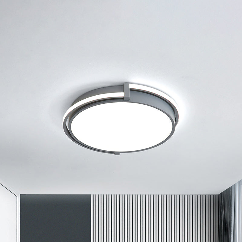 Dorm Room LED Flushmount Ceiling Light with Minimalist Design and Acrylic Shade (Grey/White) - Available in 3 Sizes