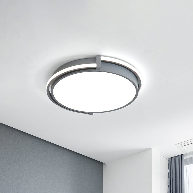 Dorm Room LED Flushmount Ceiling Light with Minimalist Design and Acrylic Shade (Grey/White) - Available in 3 Sizes