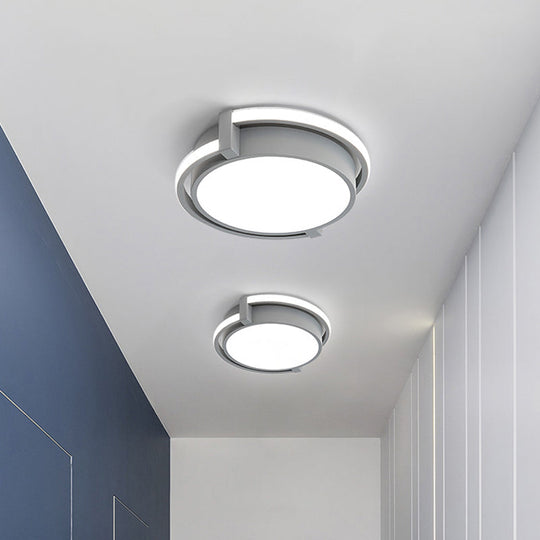 Dorm Room LED Flushmount Ceiling Light with Minimalist Design and Acrylic Shade (Grey/White) - Available in 3 Sizes