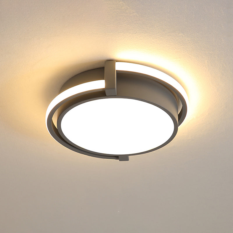 Dorm Room LED Flushmount Ceiling Light with Minimalist Design and Acrylic Shade (Grey/White) - Available in 3 Sizes