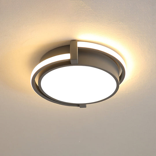 Dorm Room LED Flushmount Ceiling Light with Minimalist Design and Acrylic Shade (Grey/White) - Available in 3 Sizes