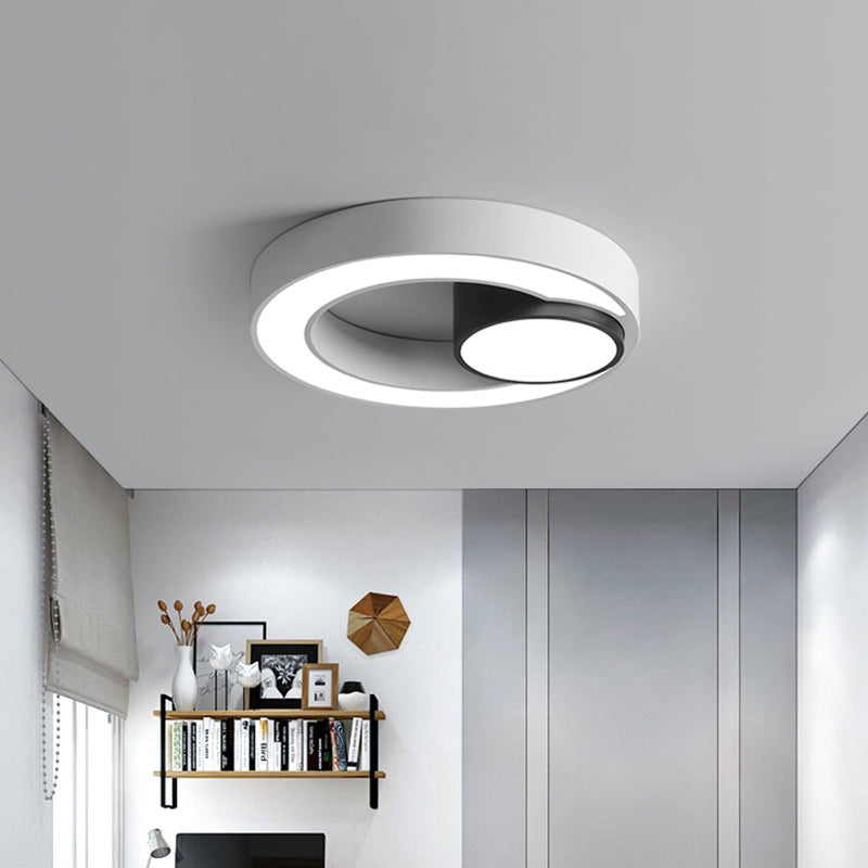 Nordic Iron Ring Flush Mounted Lamp - Black & White Led Ceiling Lighting (White/3 Color Light)