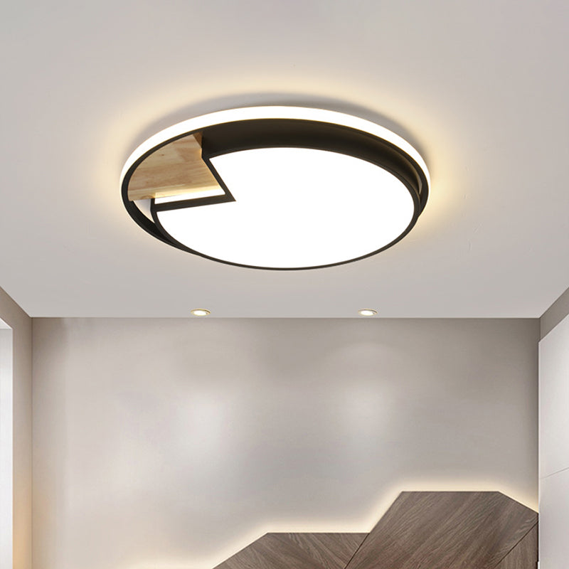 Nordic Acrylic Black-Wood LED Flushmount Ceiling Light with Circular Sector Cutouts - White/3 Color Light Options