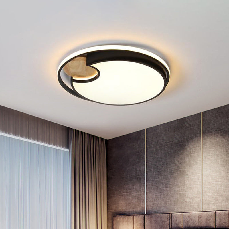 Modern Black LED Ceiling Light with Wood Cut Design – White/3 Color Light Options