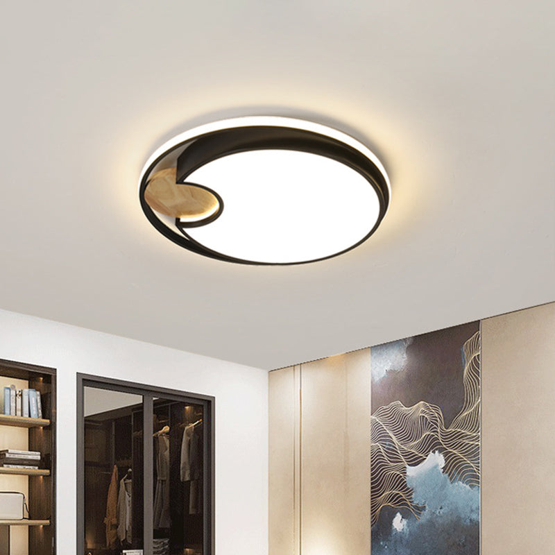 Modern Black LED Ceiling Light with Wood Cut Design – White/3 Color Light Options