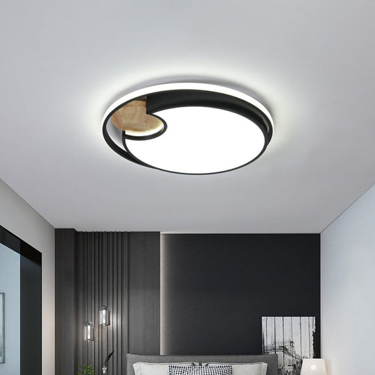 Modern Black LED Ceiling Light with Wood Cut Design – White/3 Color Light Options