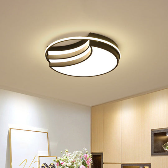 Black Flush Mount LED Ceiling Lamp - New Moon Shape with Nordic Acrylic and Glow Ring