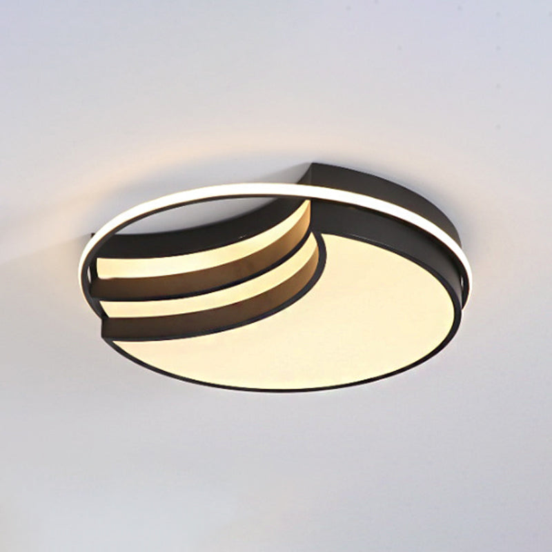 Black Flush Mount LED Ceiling Lamp - New Moon Shape with Nordic Acrylic and Glow Ring