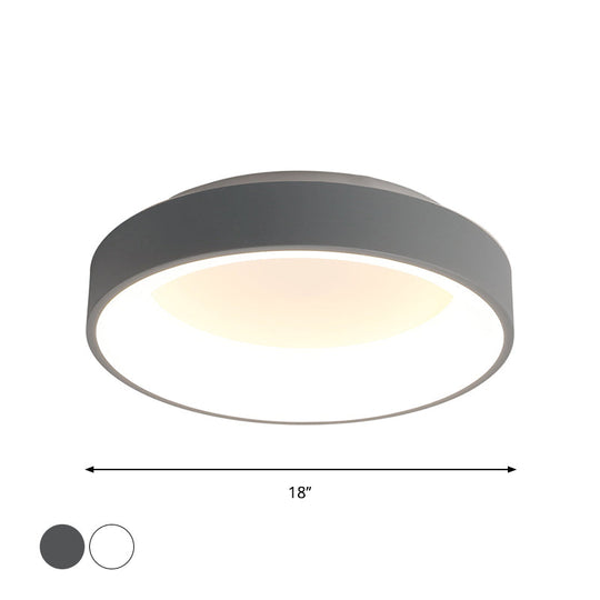 Nordic Grey/White LED Flushmount Ceiling Light - Circular Iron Design, Ideal for Bedroom - 18"/23.5" Dia