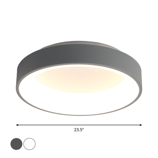 Nordic Grey/White LED Flushmount Ceiling Light - Circular Iron Design, Ideal for Bedroom - 18"/23.5" Dia