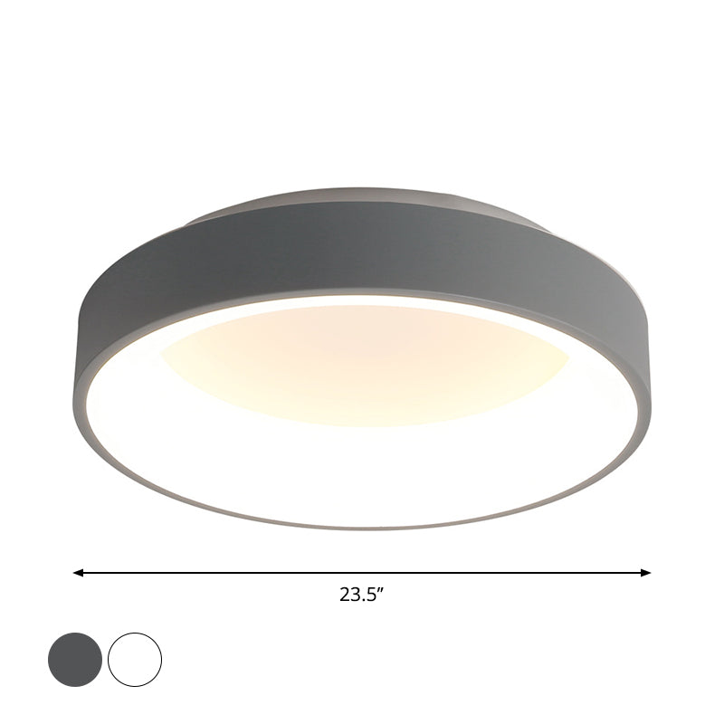 Nordic Grey/White Led Flushmount Ceiling Light - Circular Iron Design Ideal For Bedroom 18/23.5 Dia