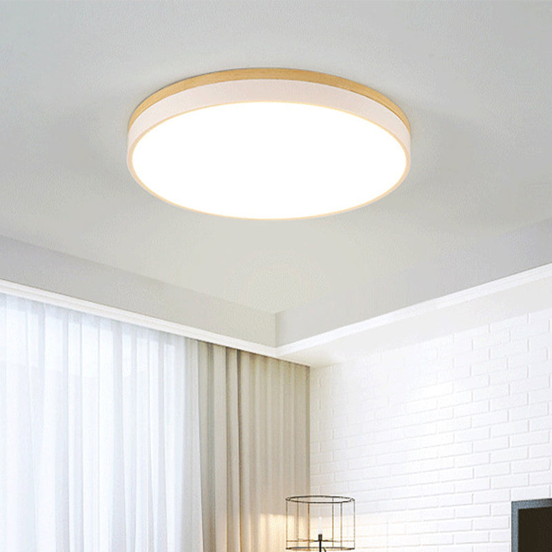 Minimalist White Led Acrylic Flushmount Ceiling Light With Wood Canopy - 12/16/19.5 Diameter