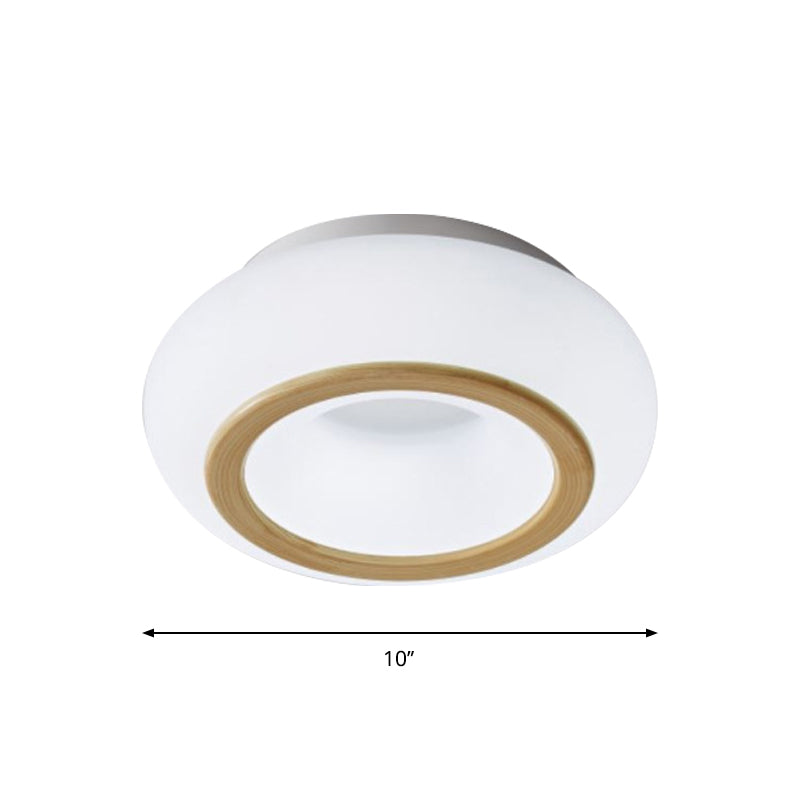 Modern Acrylic Donut Shaped Ceiling Lamp with Integrated LED and Wood Grain Finish