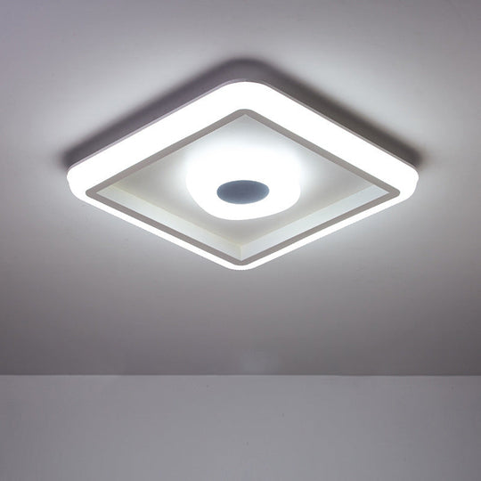 Minimalist White LED Ceiling Lamp in Square/Round Shape with Acrylic Flush Mount, Perfect for Hotels