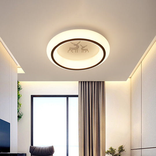 Contemporary LED Ceiling Lamp in White with Moon, Deer, and Hot Air Balloon Flush Light