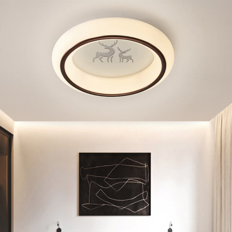 Contemporary LED Ceiling Lamp in White with Moon, Deer, and Hot Air Balloon Flush Light