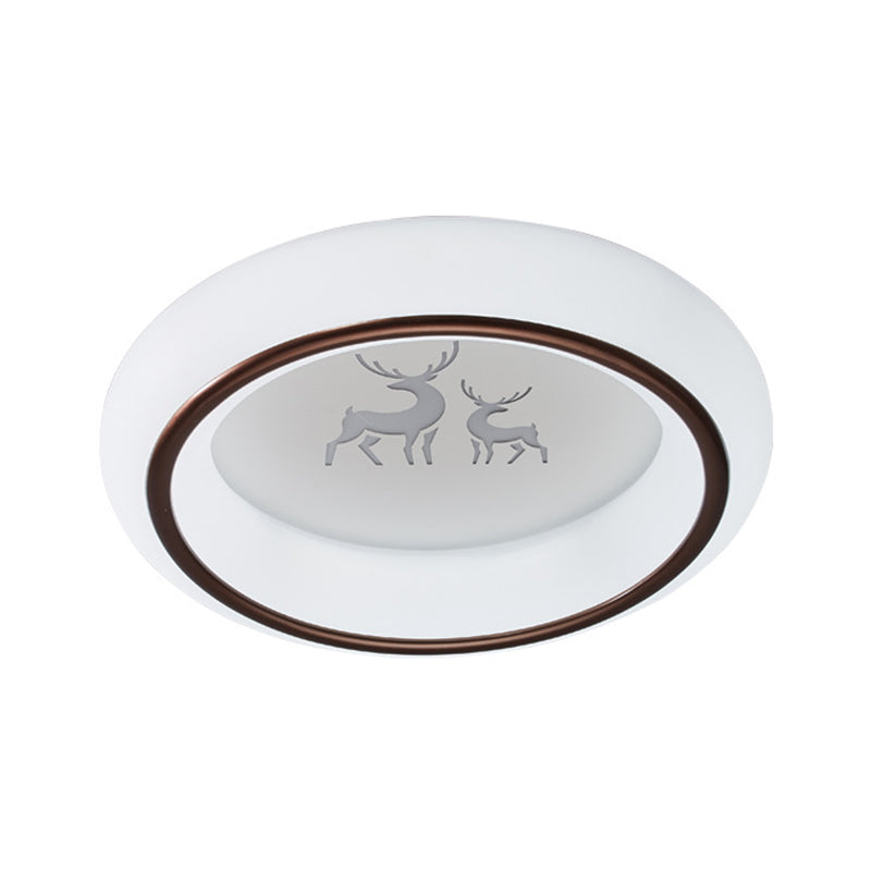 Contemporary LED Ceiling Lamp in White with Moon, Deer, and Hot Air Balloon Flush Light