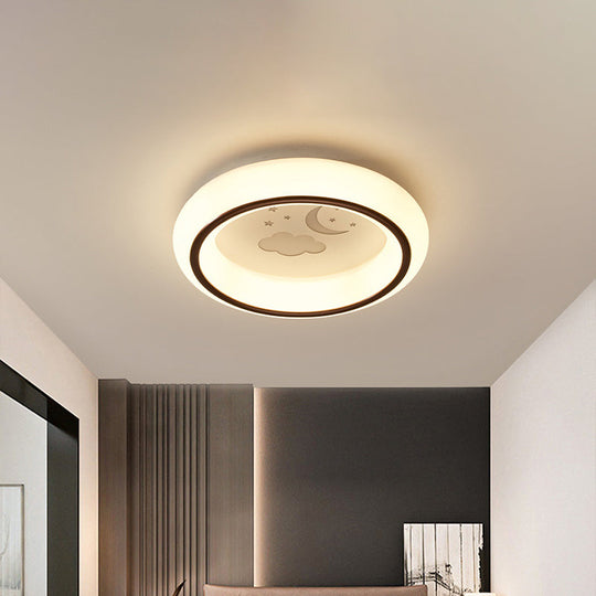 Contemporary LED Ceiling Lamp in White with Moon, Deer, and Hot Air Balloon Flush Light