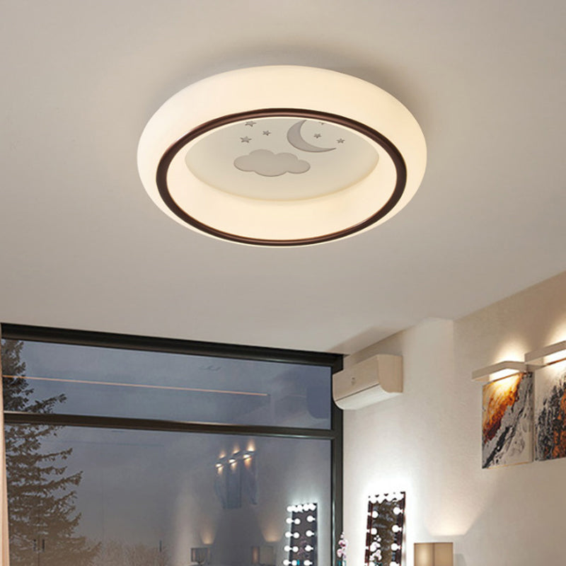 Contemporary LED Ceiling Lamp in White with Moon, Deer, and Hot Air Balloon Flush Light