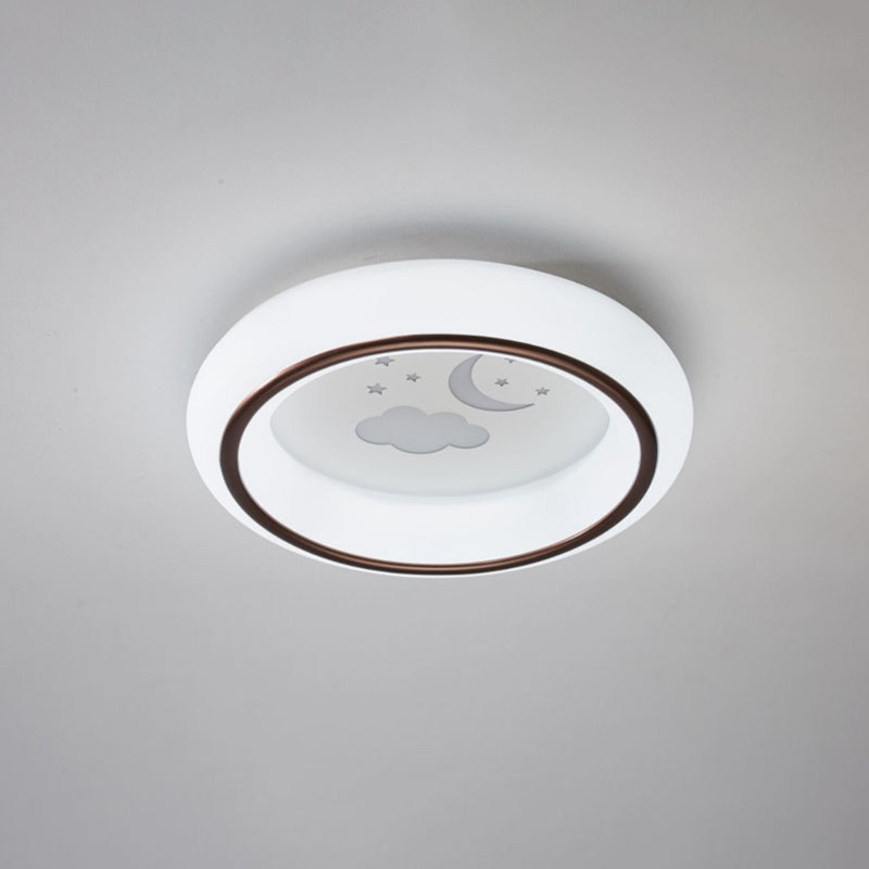 Contemporary LED Ceiling Lamp in White with Moon, Deer, and Hot Air Balloon Flush Light