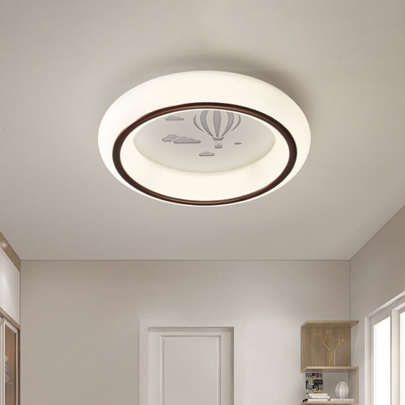 Contemporary LED Ceiling Lamp in White with Moon, Deer, and Hot Air Balloon Flush Light