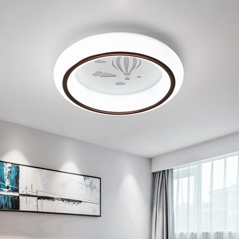 Contemporary LED Ceiling Lamp in White with Moon, Deer, and Hot Air Balloon Flush Light