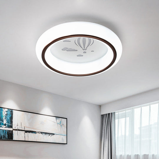 Contemporary Led Ceiling Lamp In White With Moon Deer And Hot Air Balloon Flush Light