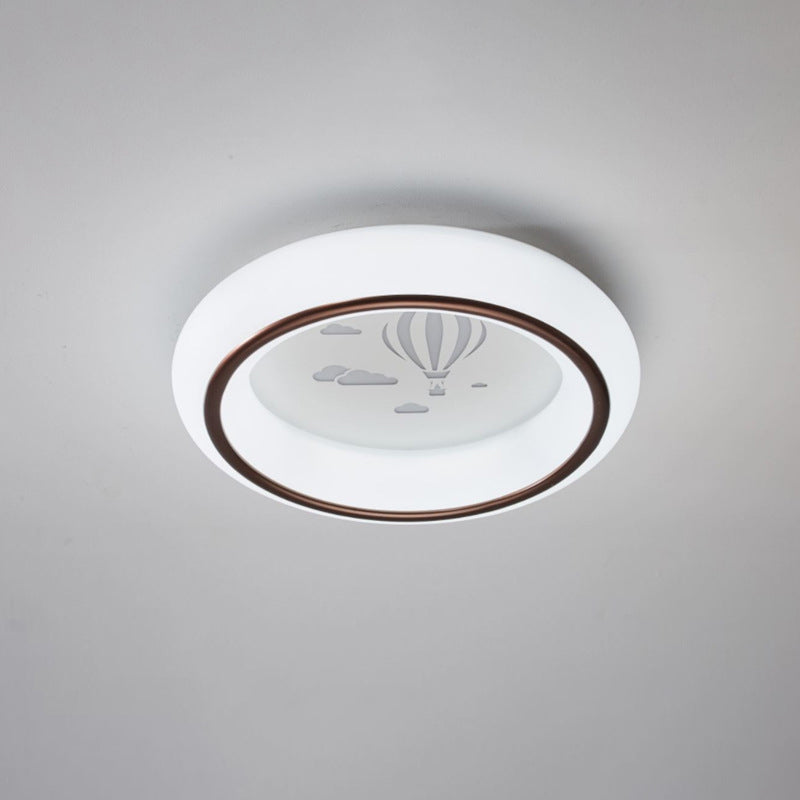 Contemporary LED Ceiling Lamp in White with Moon, Deer, and Hot Air Balloon Flush Light