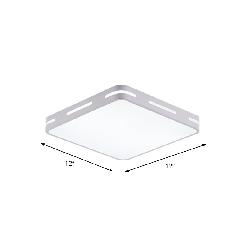 Minimalist Bedroom Ceiling Light: Square/Round Metal Flush Lamp with 12-19.5-inch Wide LED in White