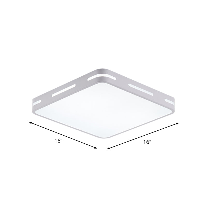 Minimalist Bedroom Ceiling Light: Square/Round Metal Flush Lamp with 12-19.5-inch Wide LED in White