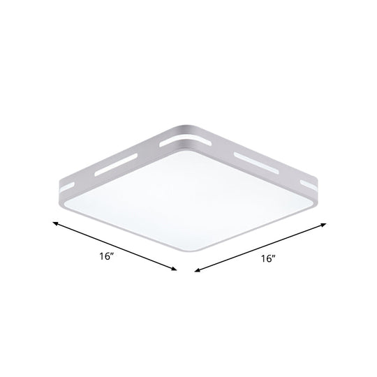 Minimalist Bedroom Ceiling Light: Square/Round Metal Flush Lamp with 12-19.5-inch Wide LED in White