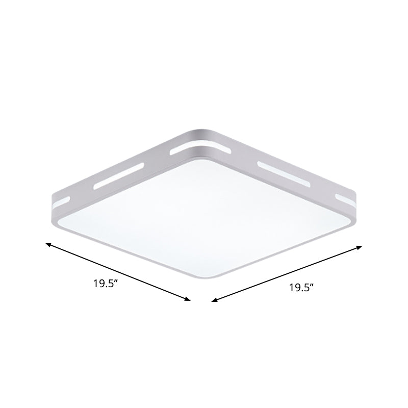 Minimalist Bedroom Ceiling Light: Square/Round Metal Flush Lamp with 12-19.5-inch Wide LED in White