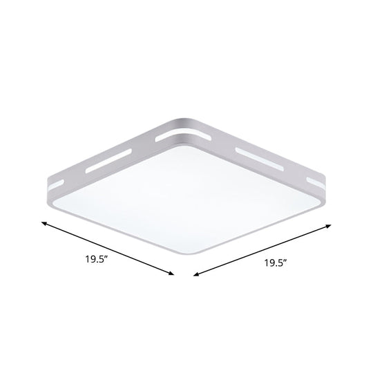 Minimalist Bedroom Ceiling Light: Square/Round Metal Flush Lamp with 12-19.5-inch Wide LED in White